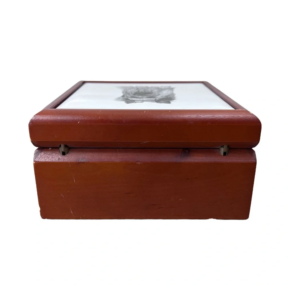 VINTAGE Yorkshire Terrier wooden porcelain trinket jewelry BOX